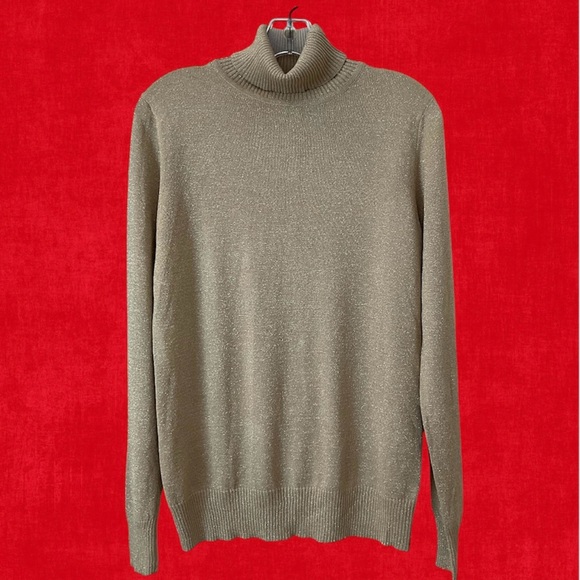 Joseph Sweaters - Joseph A. Gold Lame Metallic Long Sleeve Turtleneck Sweater, Size Medium